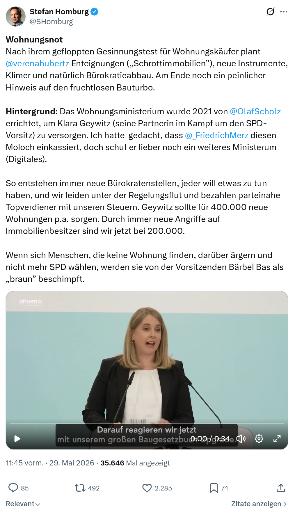 Stefan Homburg: Wohnungsnot Nach ihrem gefloppten…