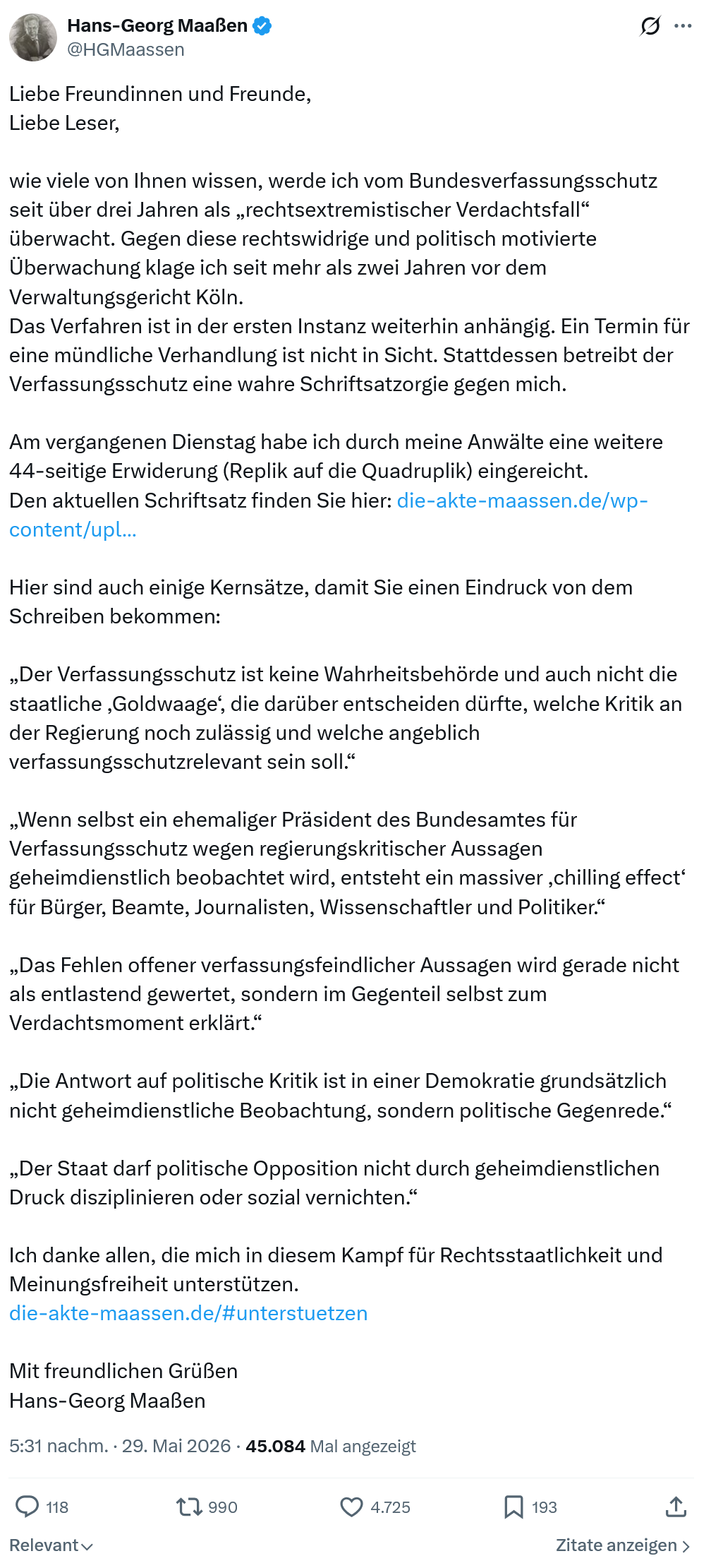 Hans-Georg Maaßen: Liebe Freundinnen und Freunde…