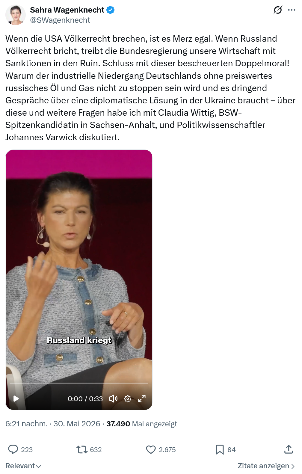 Sahra Wagenknecht: Wenn die USA Völkerrecht brechen…