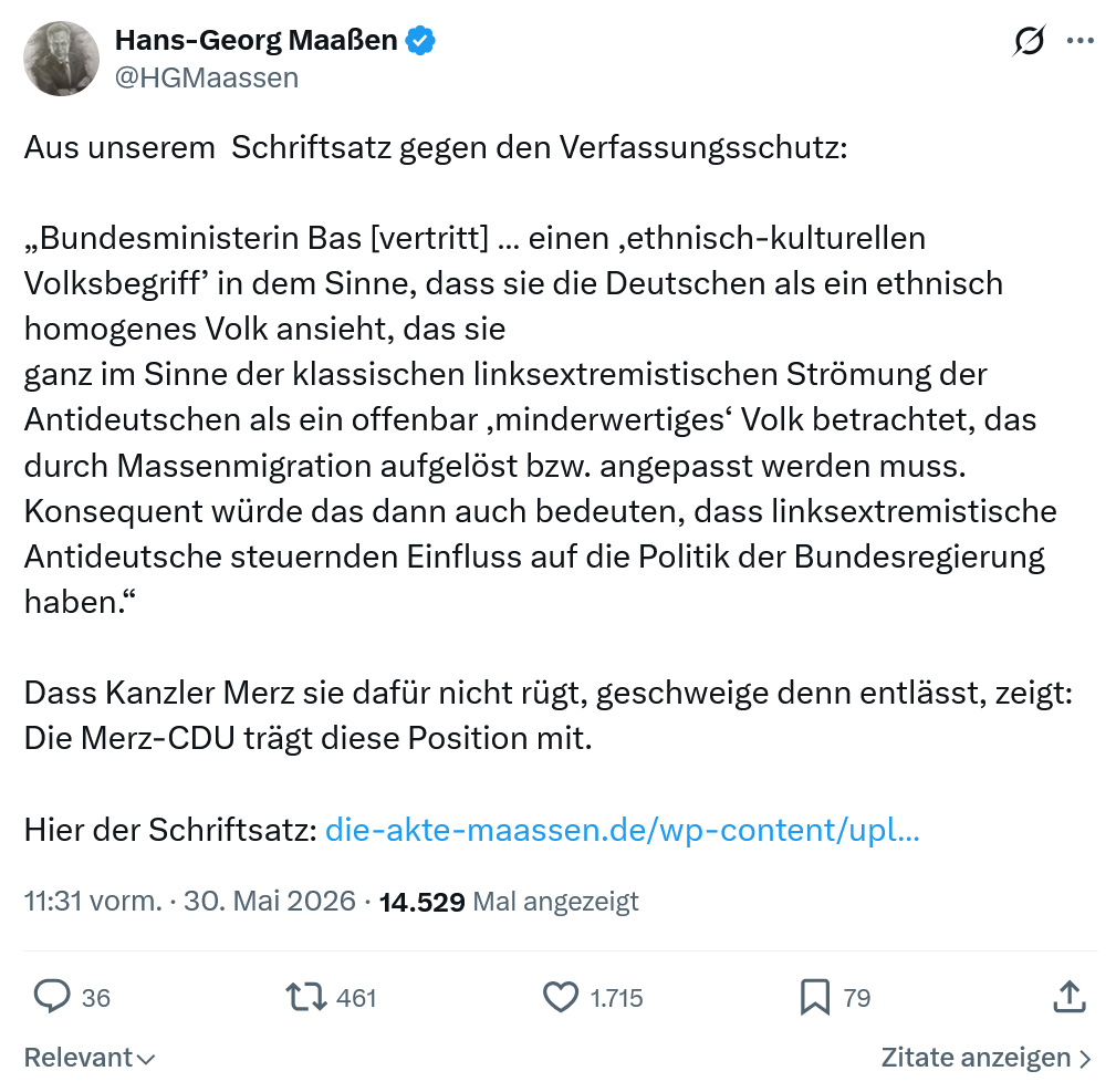 Hans-Georg Maaßen: Aus unserem  Schriftsatz gegen den Verfassungsschutz…