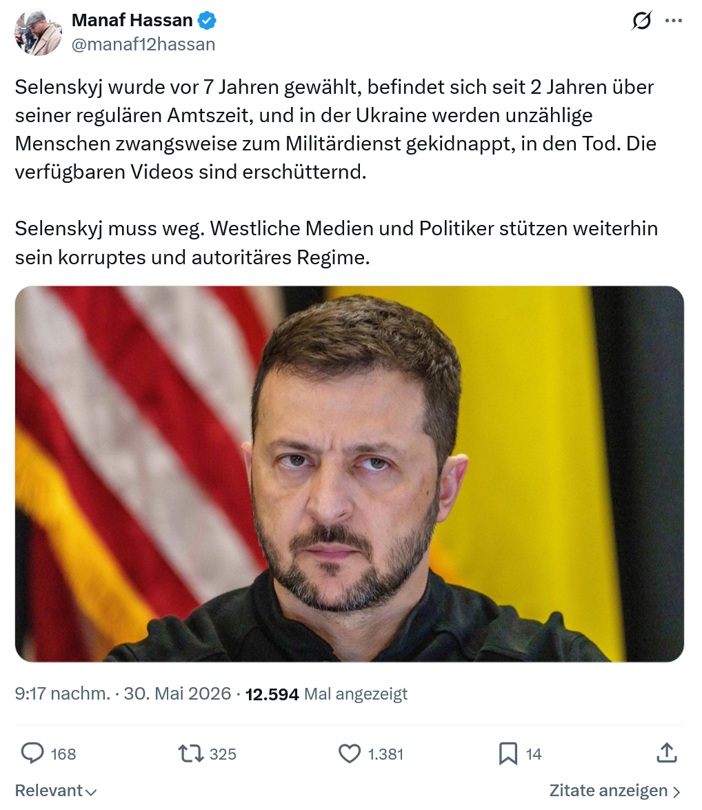Manaf Hassan: Selenskyj wurde vor 7 Jahren gewählt…