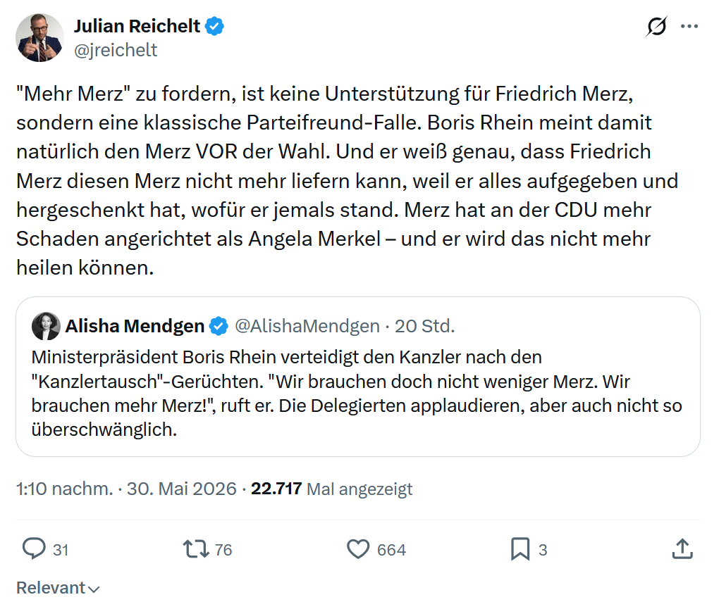 Julian Reichelt: "Mehr Merz" zu fordern…
