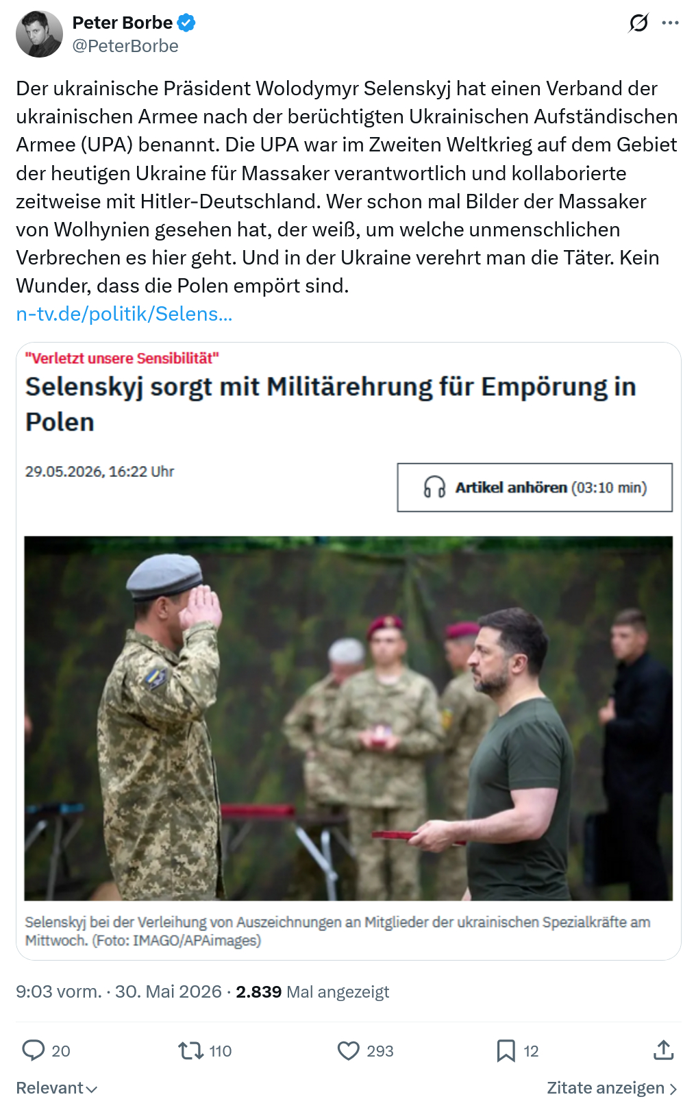 Peter Borbe: Der ukrainische Präsident Wolodymyr Selenskyj…