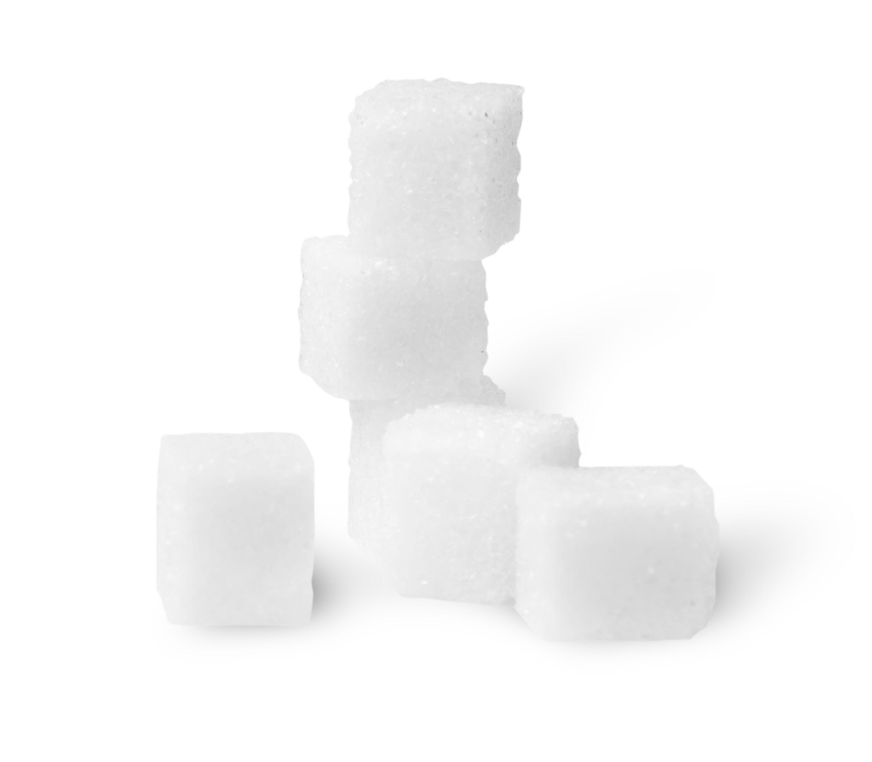 Stacked white sugar cubes representing the 15+ different ingredient names sugar hides behind on supplement labels, including dextrose, cane syrup, and maltodextrin