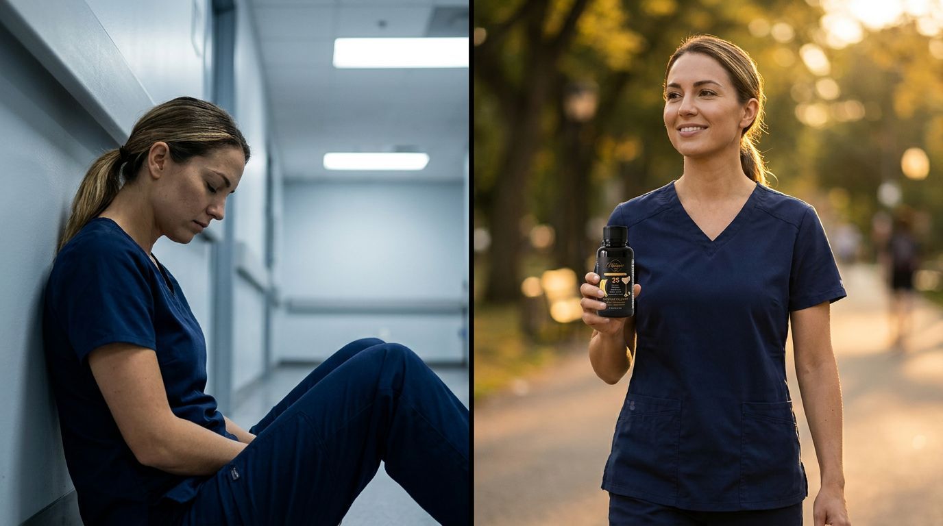 Before and after — tired vs energized nurse