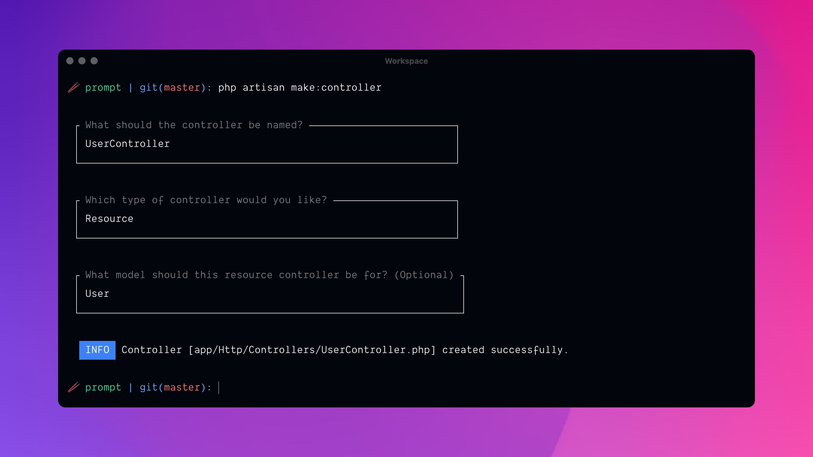 Laravel Prompt Making Controller