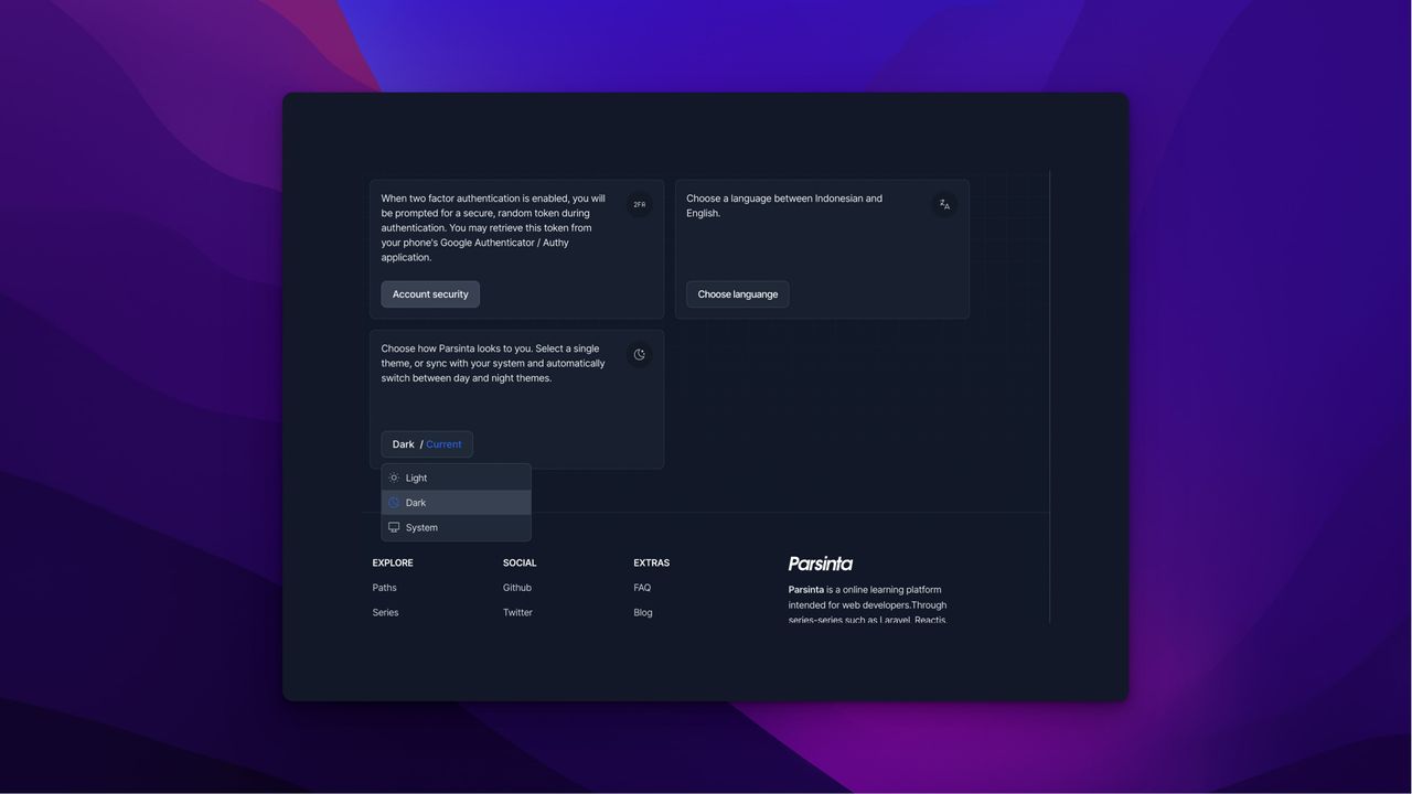 Parsinta dark mode