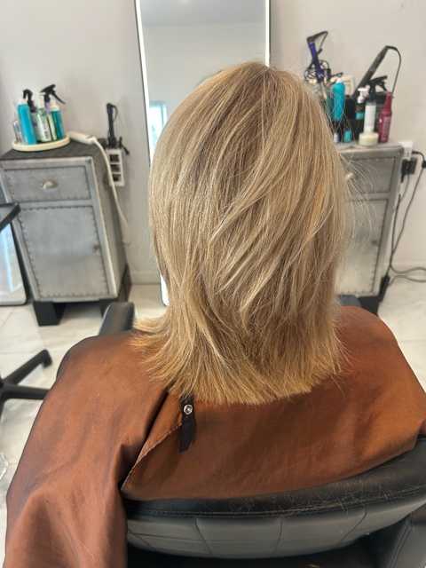 Haircut , color touch up with tge blow dry service