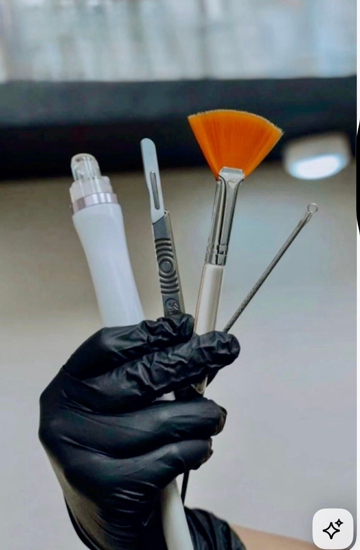 skincare-tools,facial-treatment,esthetician-equipment,gloved-hand,beauty-wellness,close-up,portrait,clinical,professional