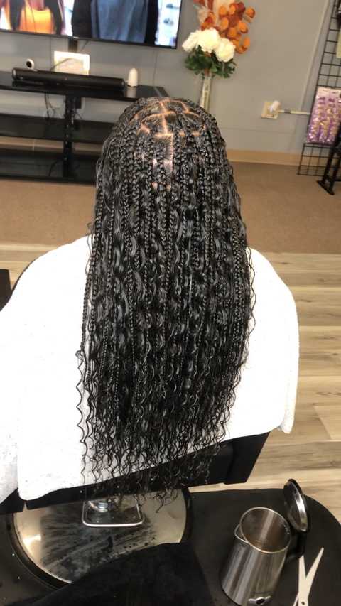 Medium boho Goddess knotless braids with human hair waist length hair included $20 deposit