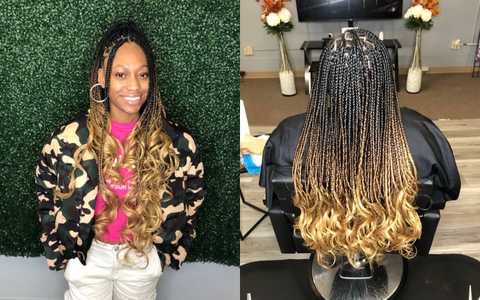 Small curly box braids (knotless box braids add$20) waist length hair included $20 deposit