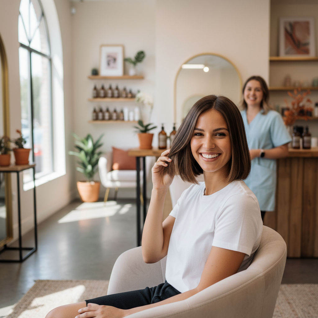 A beautiful female haircut showcasing the salon's expertise