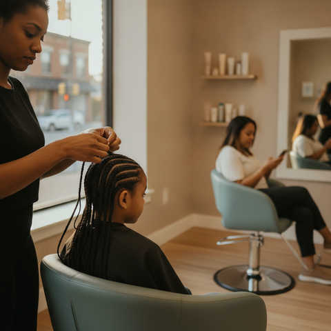 Knotless braids for kids in Downtown Silver Spring low-tension summer protective style