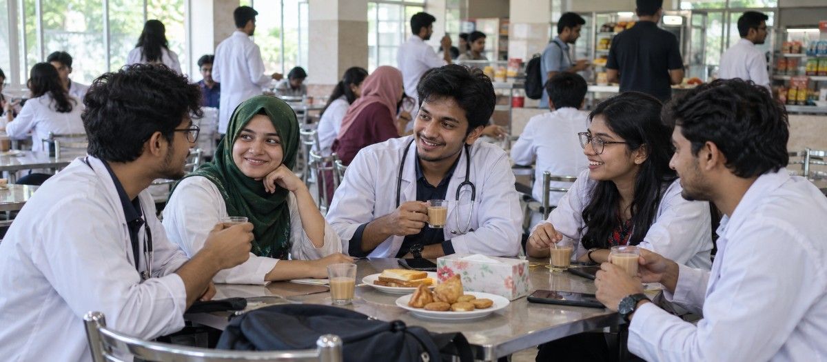 "Rangpur Community Medical College students seat in centeen area"