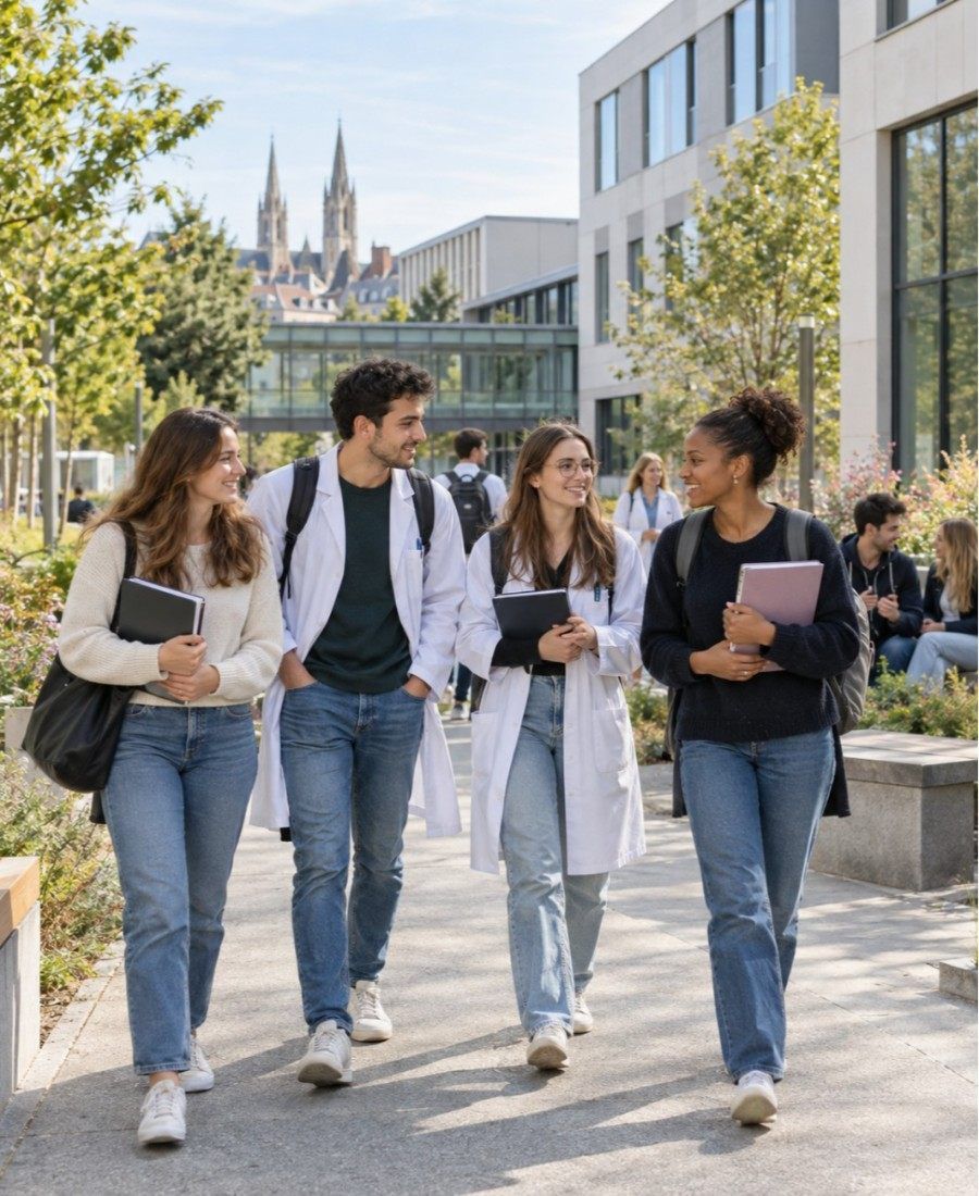 "Caen Normandy University studets walk in campus"