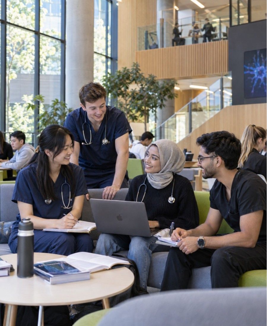 "University of Melbourne Faculty of Medicine student life in campus study lounge"