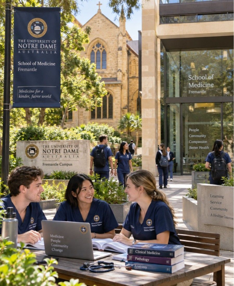 "Notre Dame Australia School of Medicine student life on Fremantle campus"
