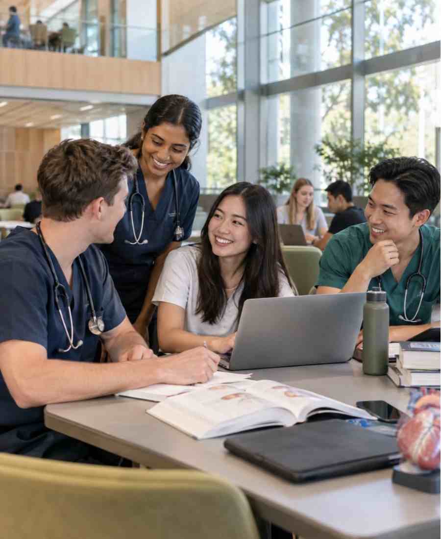 "University of Queensland School of Medicine student life in campus study lounge"