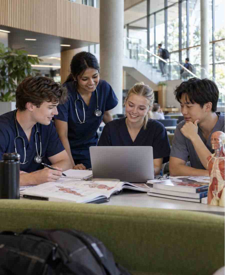 "Flinders University College of Medicine and Public Health student life in campus study lounge"