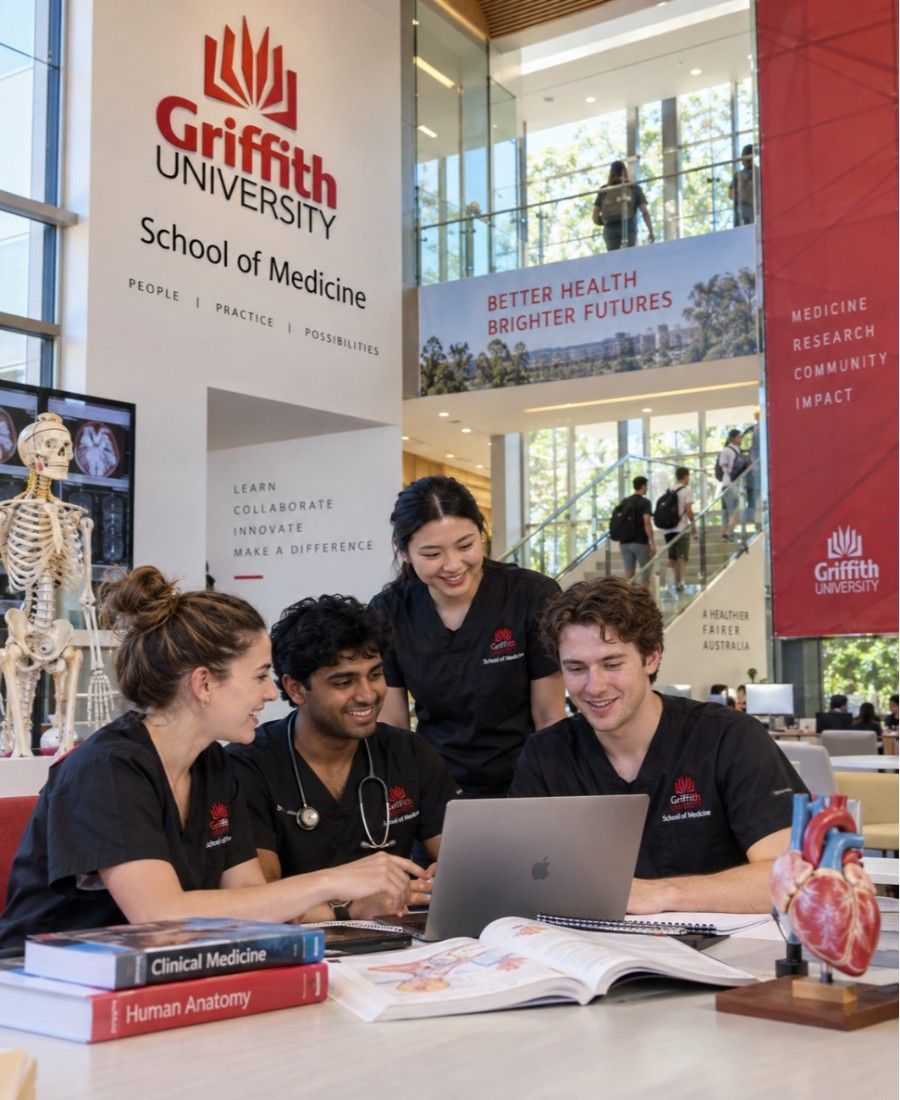 "Griffith University School of Medicine student life in campus study area"