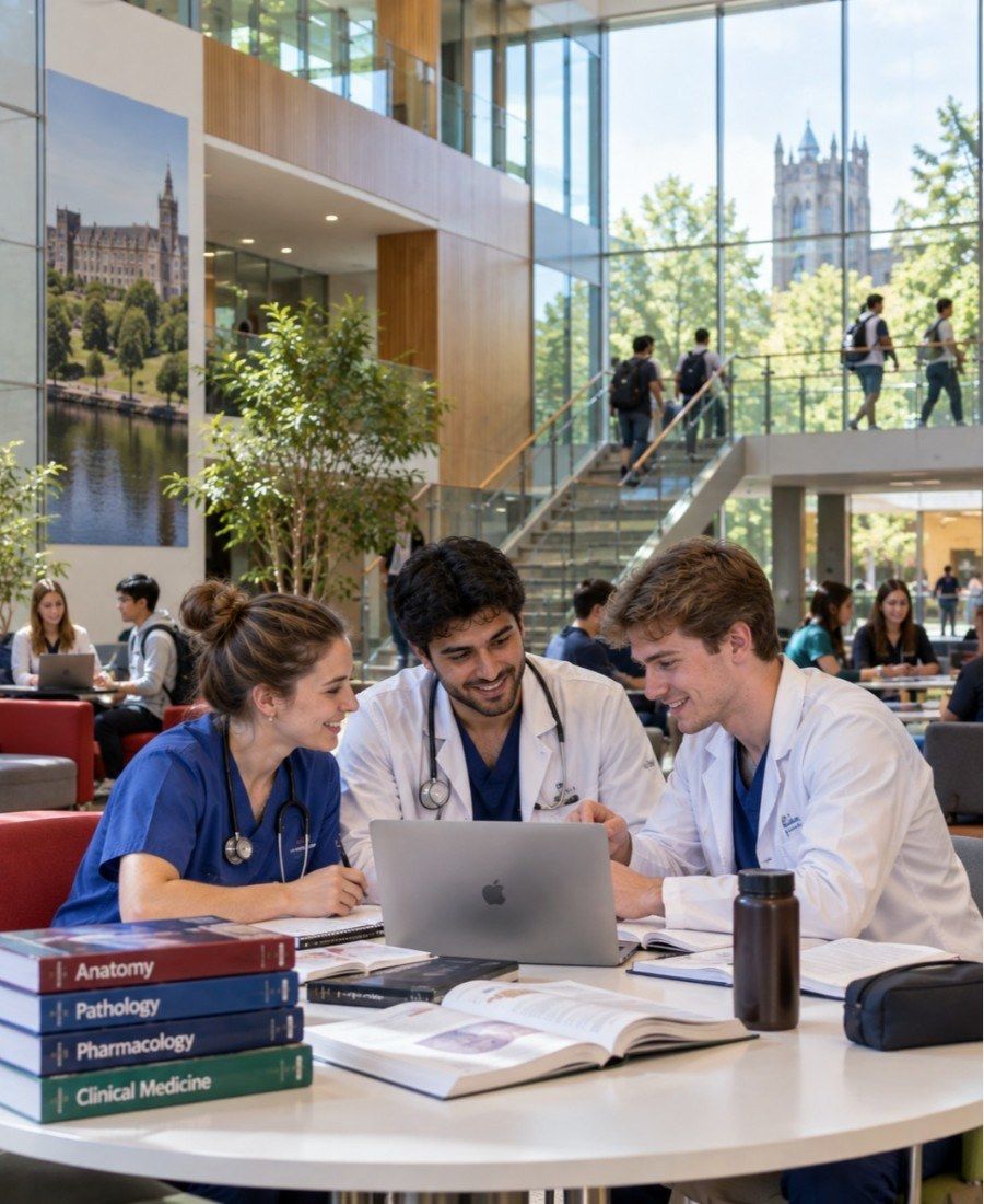 "RCSI student life in campus study atrium"