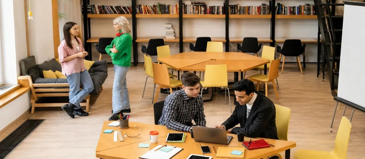 "European University CampusTbilisi students seating in campus"