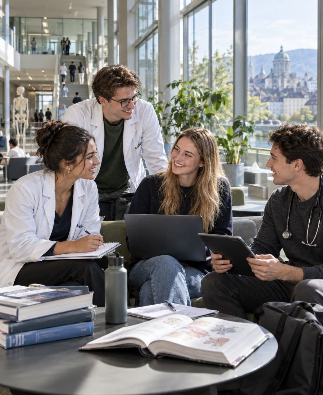 "Universität Zürich Medizinische Fakultät student life in campus study lounge"