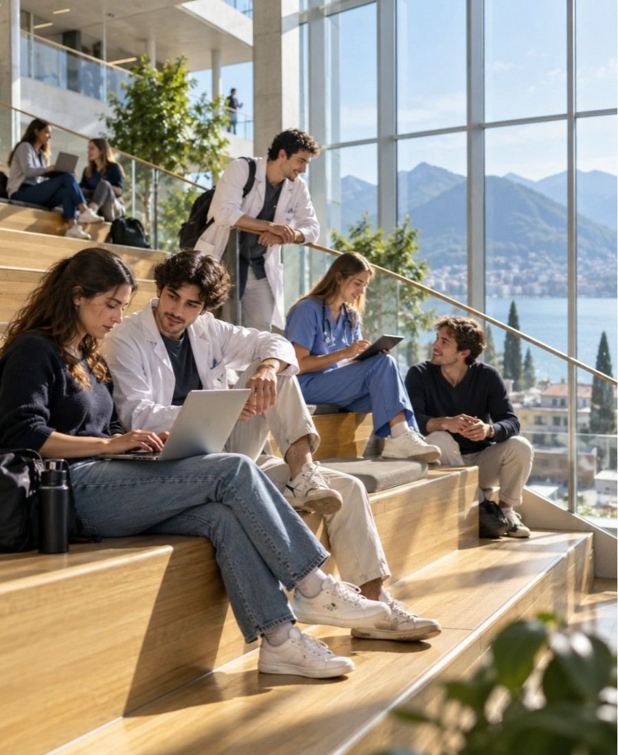 "Università della Svizzera Italiana students enjoy in Campus"