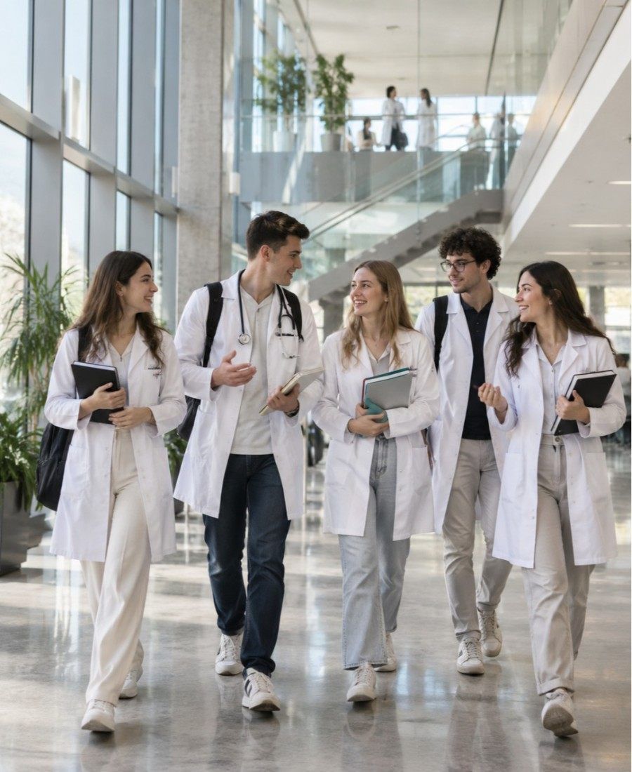 "University of Split School of Medicine student life in campus atrium"