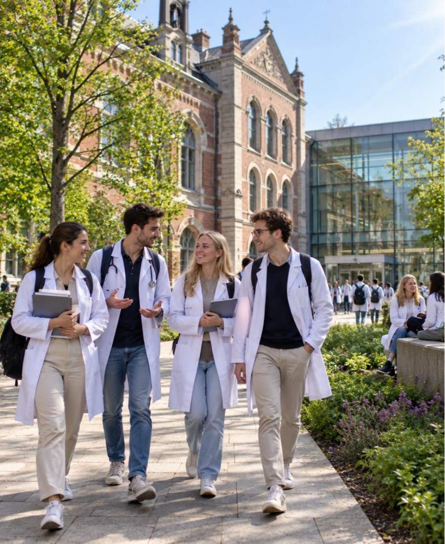 "Lund University Faculty of Medicine student life on campus walkway"