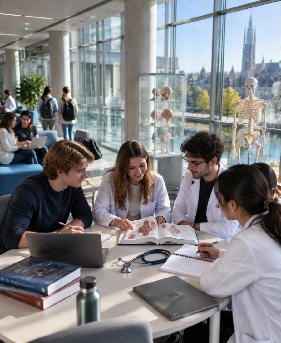 "University of Antwerp Faculty of Medicine and Health Sciences student life on campus study area"