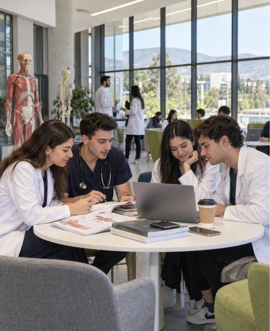 "Koc University School of Medicine students seat in campus"