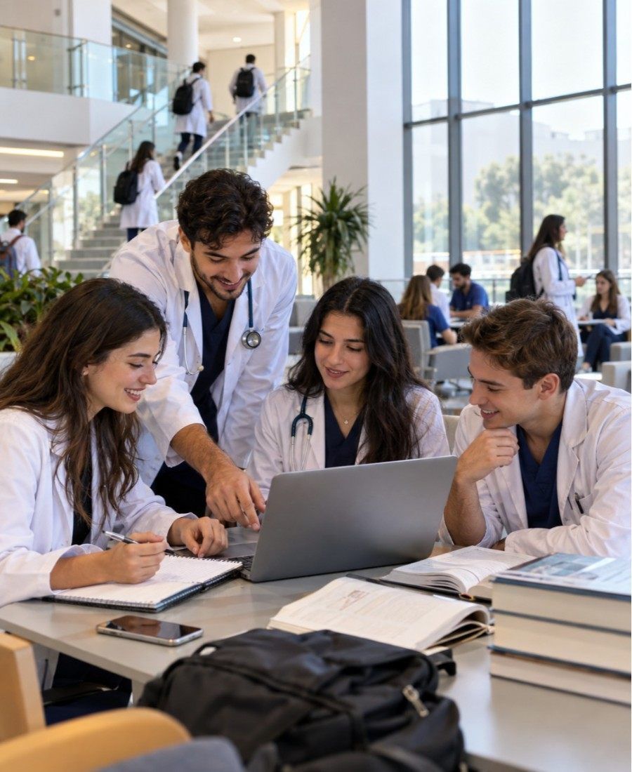 "Istanbul University Faculty of Medicine students in campus"