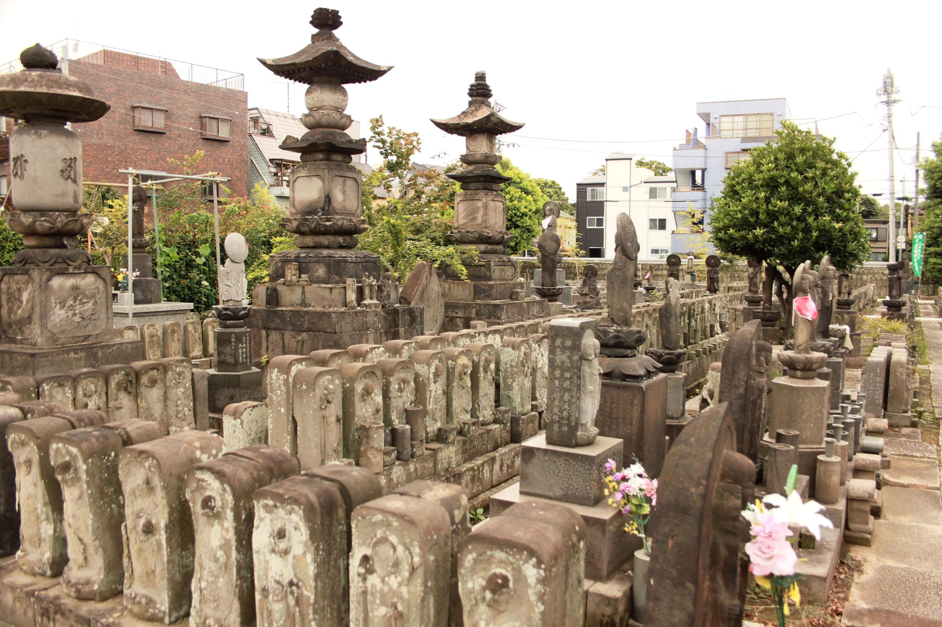 Tysiące kamiennych posągów Bodhisattwy Jizō w świątyni Jōmyō-in, Tokio, Japonia – symbol 84 tysięcy dróg do oświecenia