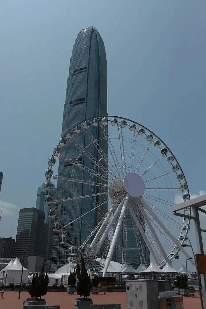 Diabelski młyn w Hongkongu na tle wieżowców
