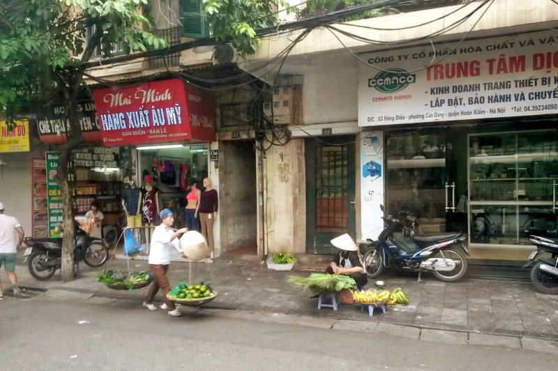 Kobieta w Hanoi niosąca owoce w tradycyjnym nosidle