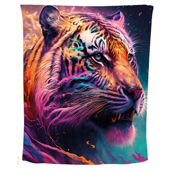 Animal Print Fleece Blanket - Coloured Tiger