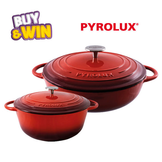 Pyrolux Pyrochef  Enamelled Cast Iron Bundle - Chilli Red