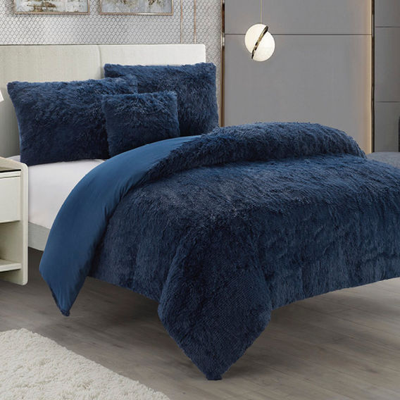 Shaggy Fleece 4PCE Duvet Cover Set - Blue