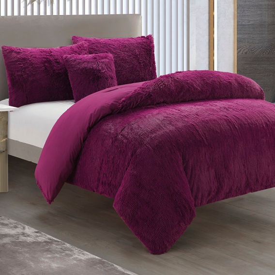 Shaggy Fleece 4PCE Duvet Cover Set - Purple