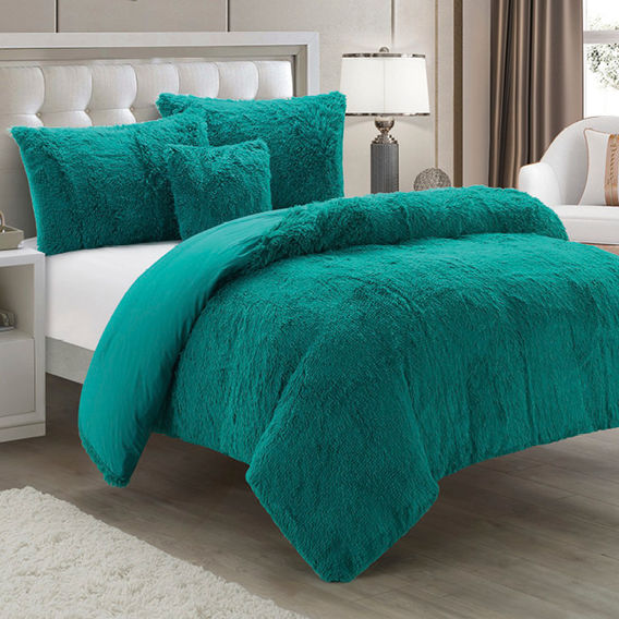 Shaggy Fleece 4PCE Duvet Cover Set - Teal