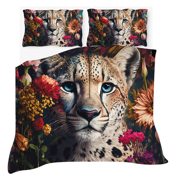 Flower Cheetah Duvet Cover Bundle - Queen