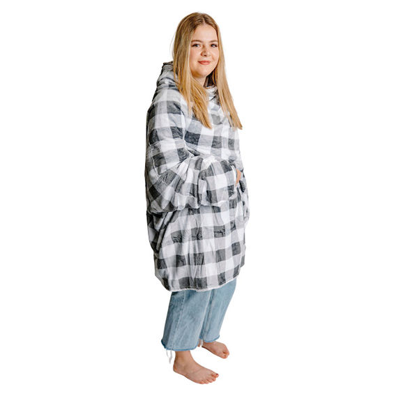 Sherpa Hooded Fleece - Plaid Check Charcoal