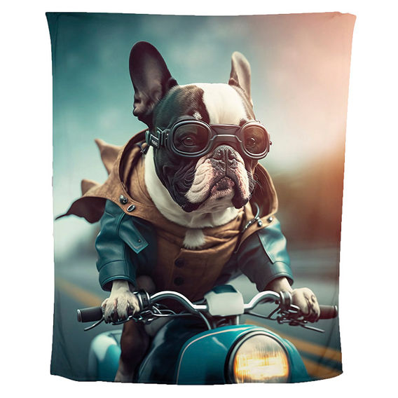 Animal Print Fleece Blanket - Dog on Bike