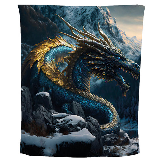 Animal Print Fleece Blanket - Blue Dragon