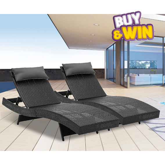 Garden Sun Lounger Black x2