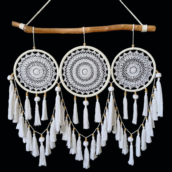 Boho Driftwood & Macrame Triple Dream Catcher