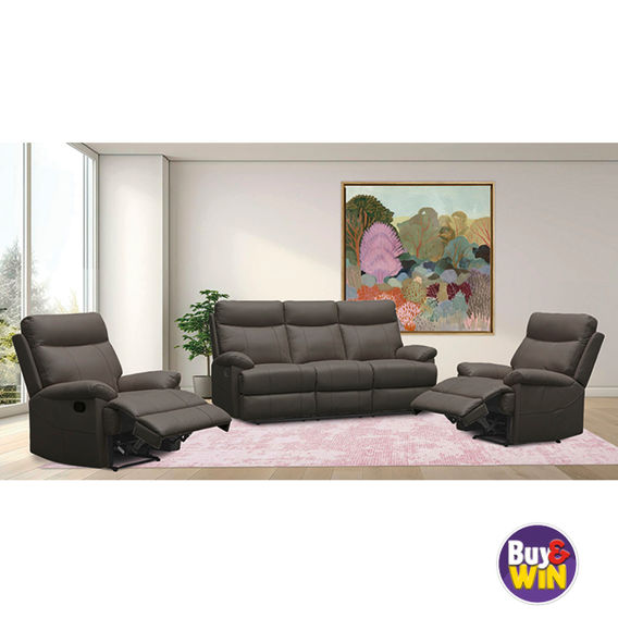 Martin Leather 3 Seater Couch + 2 Recliners - Black