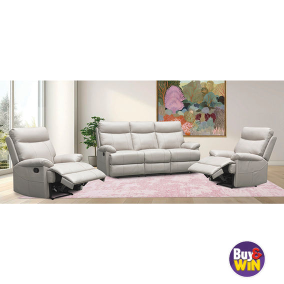 Martin Leather 3 Seater Couch + 2 Recliners - Taupe