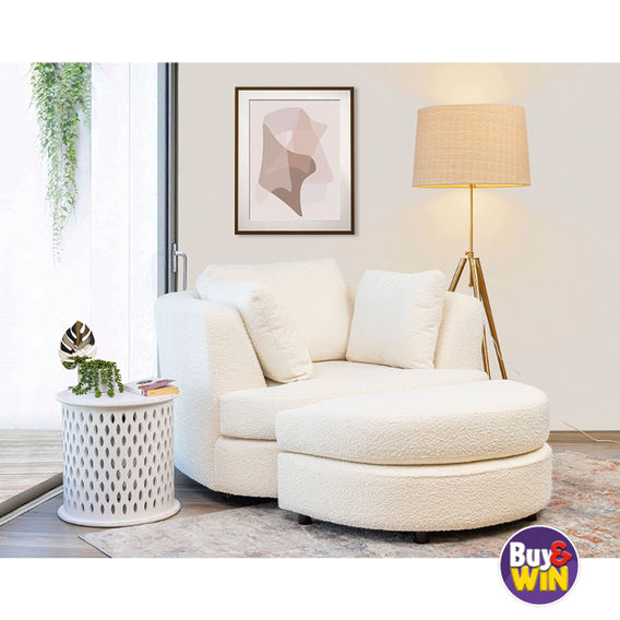 Orlando Swivel Chair with Ottoman - Snow